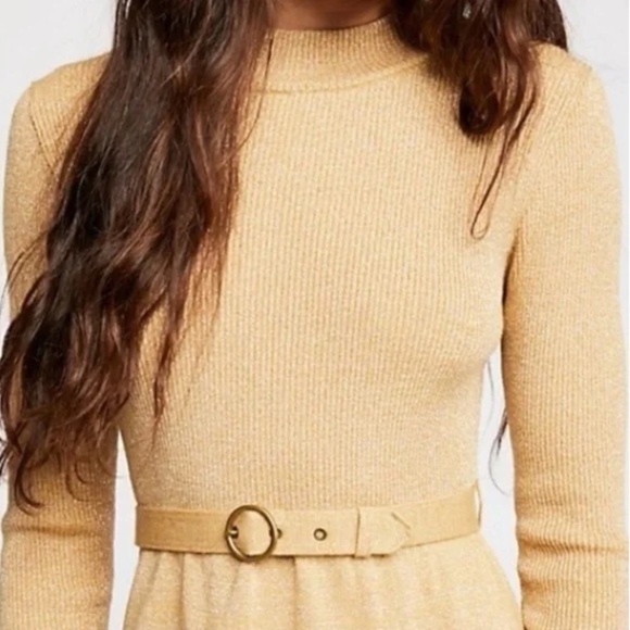 NWT Free People French Girl  Mini Dress Gold Cream Small - Picture 3 of 9